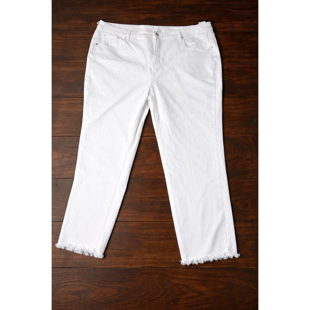 Candace Cameron Bure White Jeans Women's 24W Cropped Raw Hem Stretch Denim - Picture 2 of 6